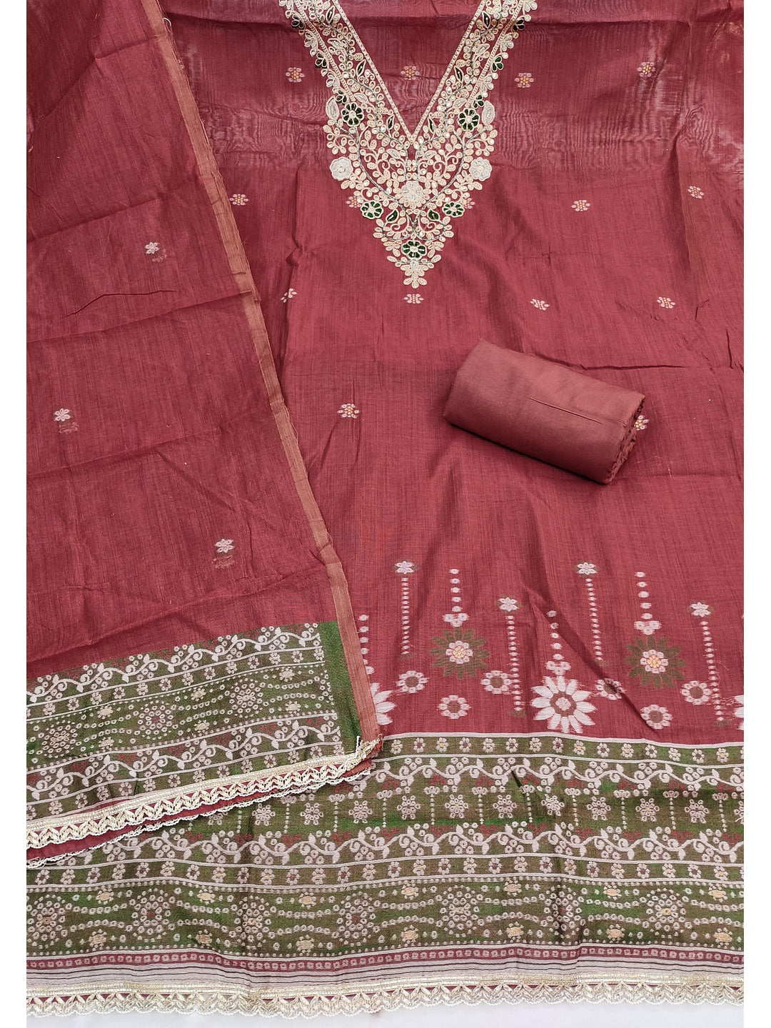 Peachmode Rust Unstitched Dress Material - Image 2