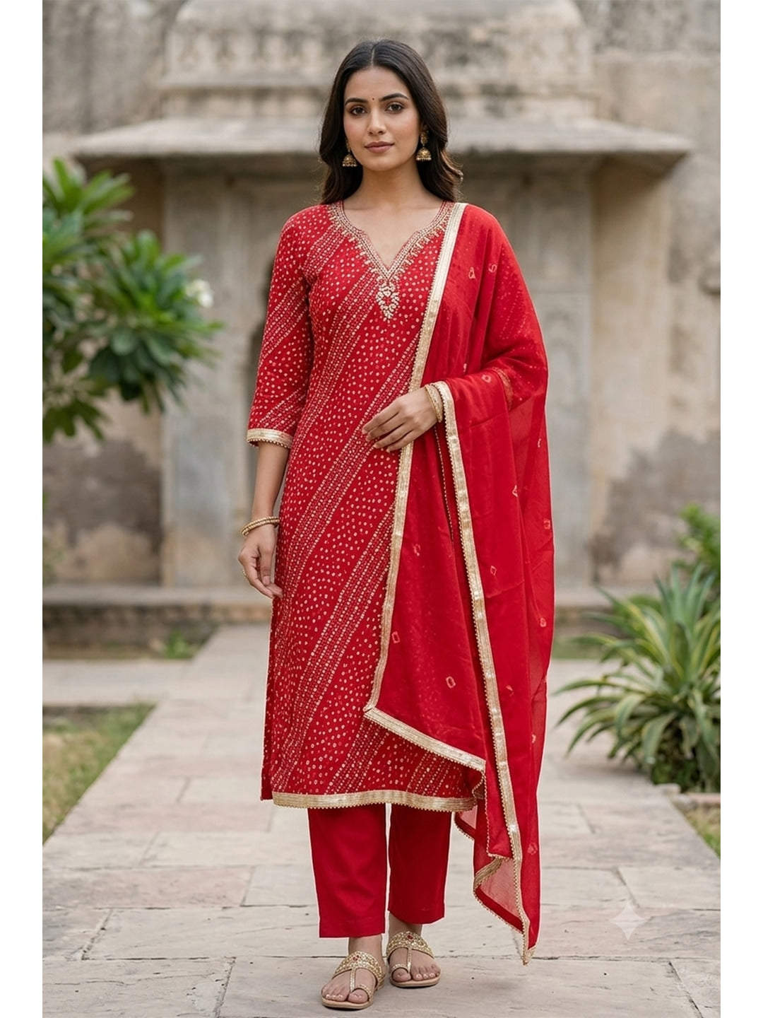 Peachmode Red Unstitched Dress Material - Image 1