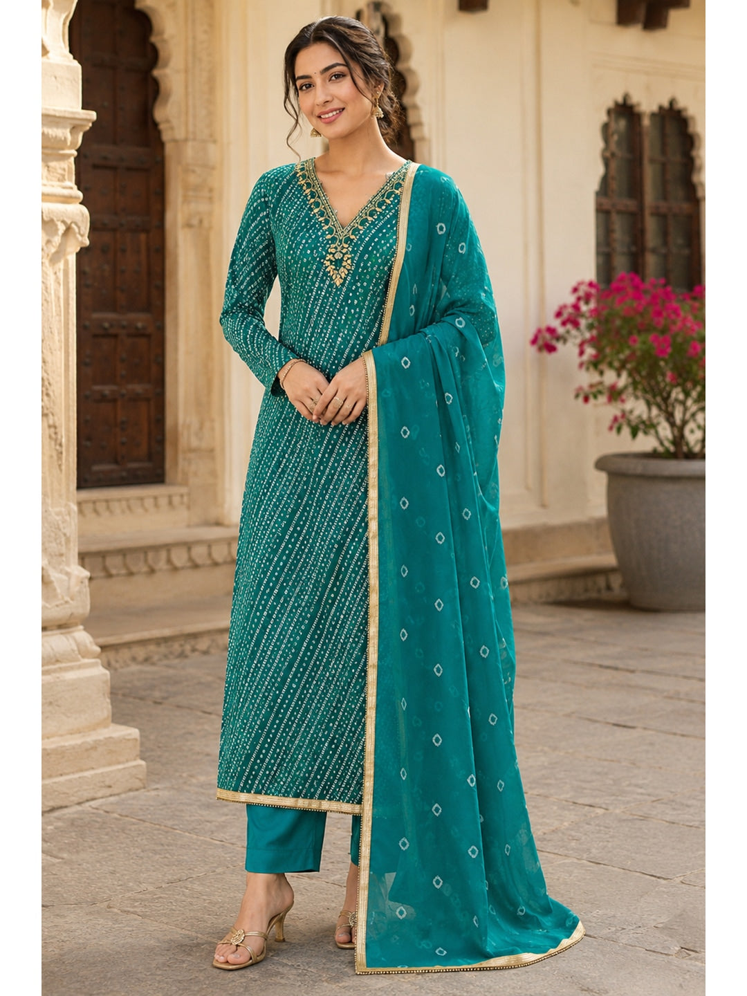 Peachmode Green Unstitched Dress Material - Image 1