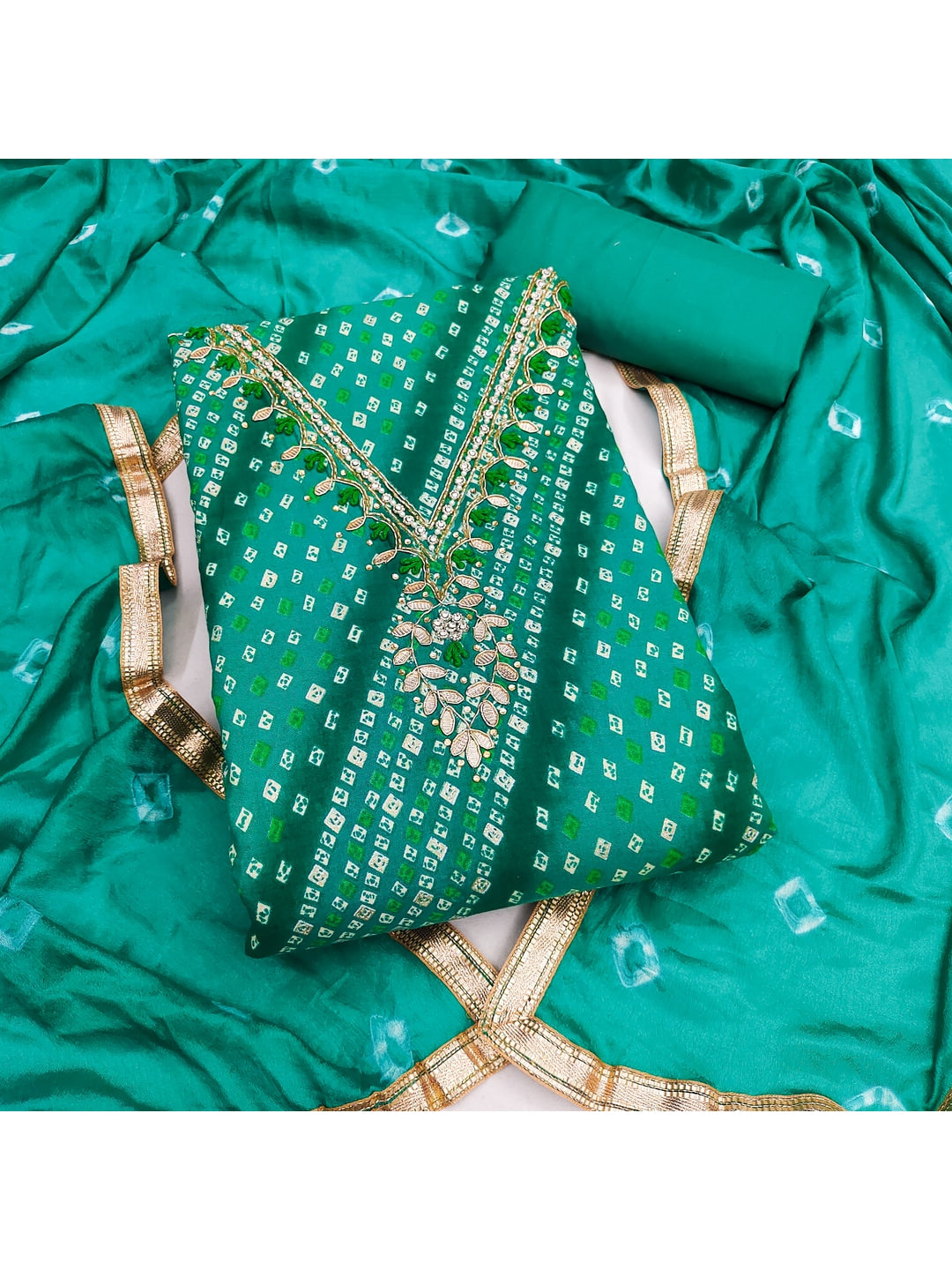 Peachmode Green Unstitched Dress Material - Image 4