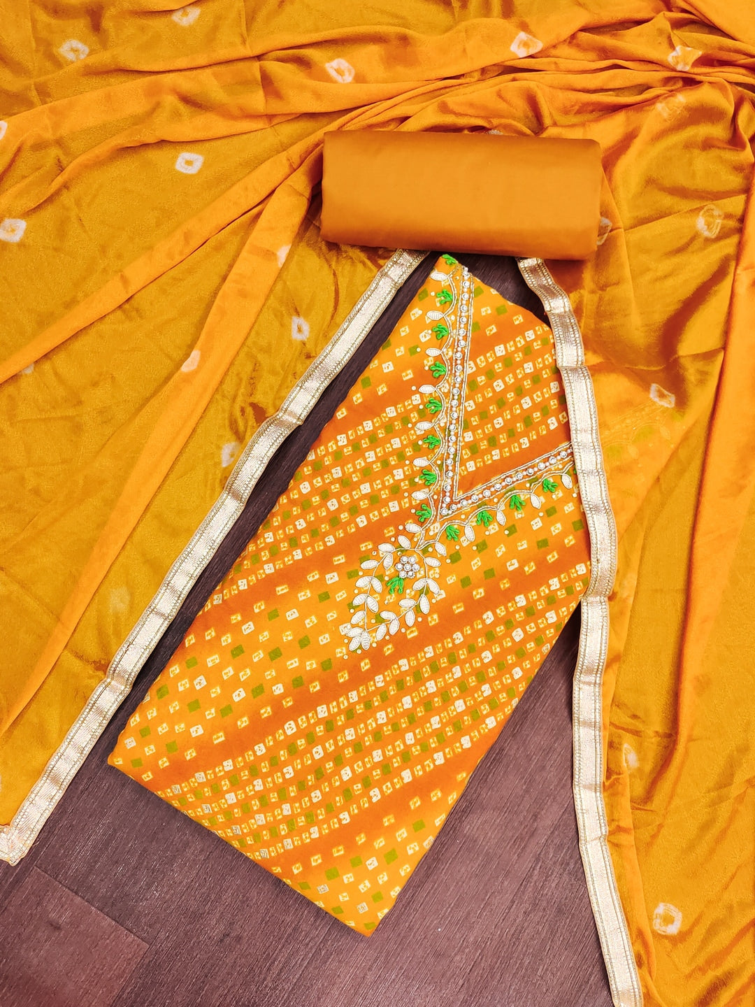 Peachmode Mustard Unstitched Dress Material - Image 3