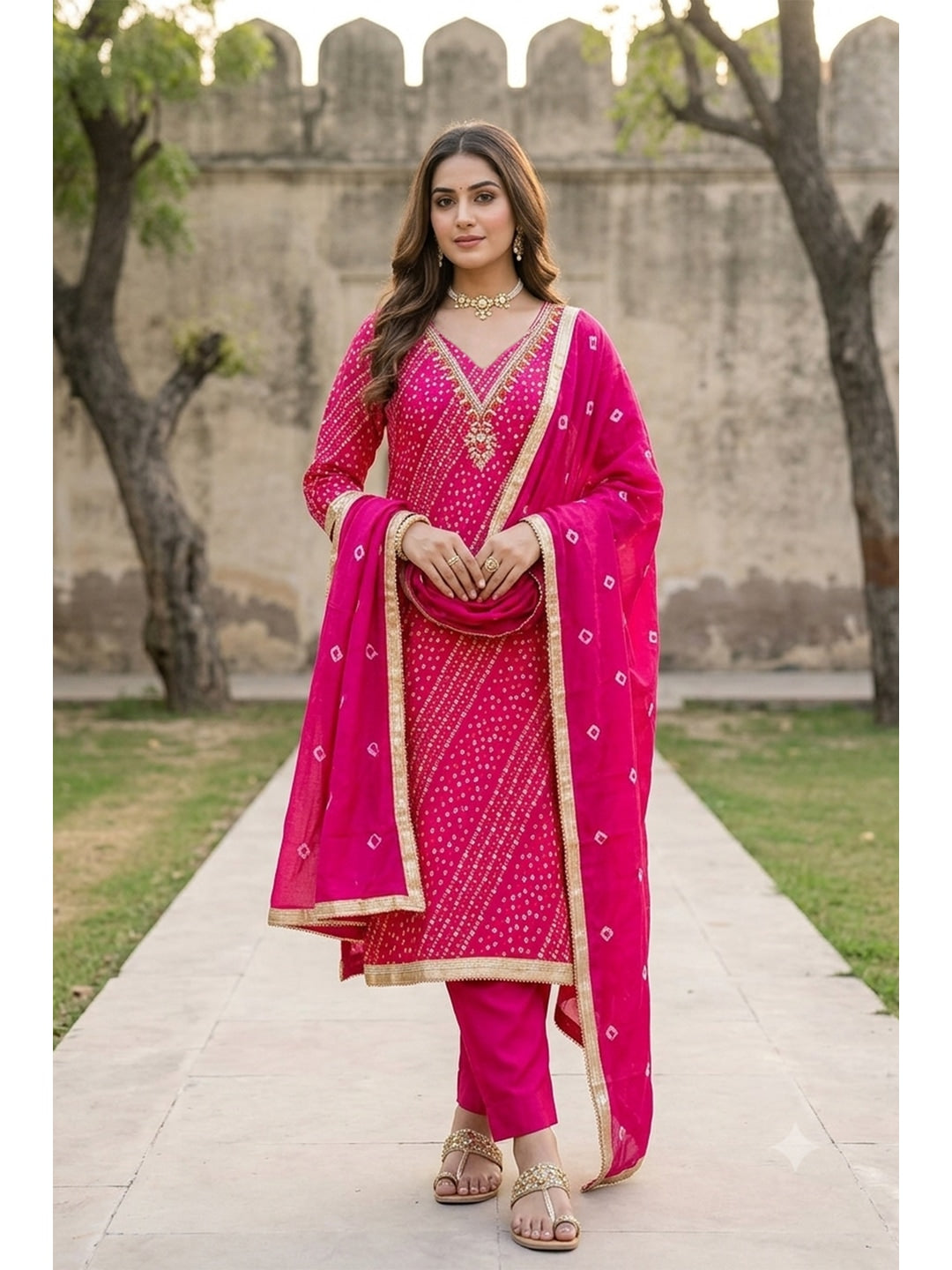 Peachmode Pink Unstitched Dress Material - Image 1