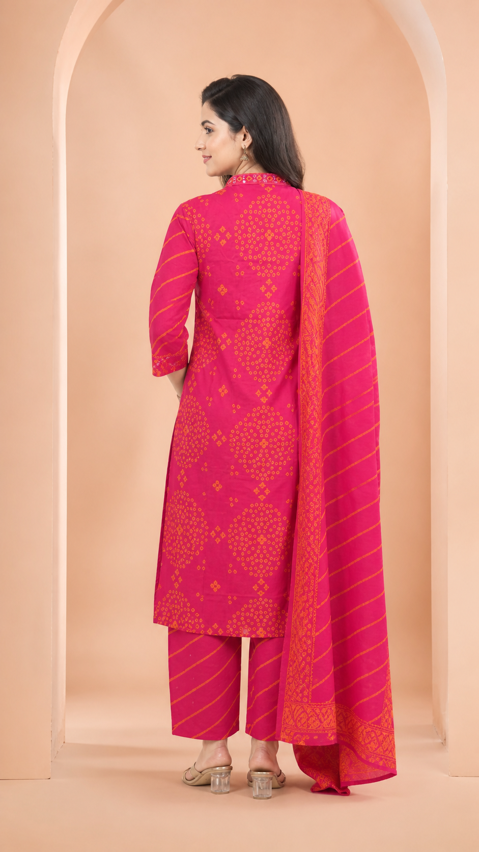 Red Pure Cotton Leheriya Embroidered Salwar Suit Set - Image 4