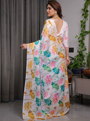 Peachmode Multicolor Floral Print Soft Georgette Saree - Image 2