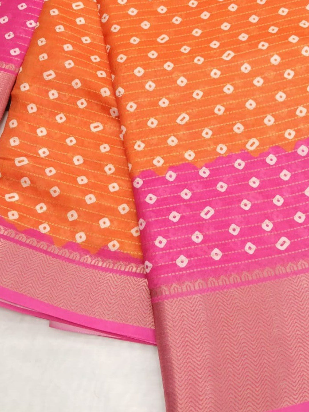Peachmode Orange Pink Dola Silk Zari Border Saree - Image 1
