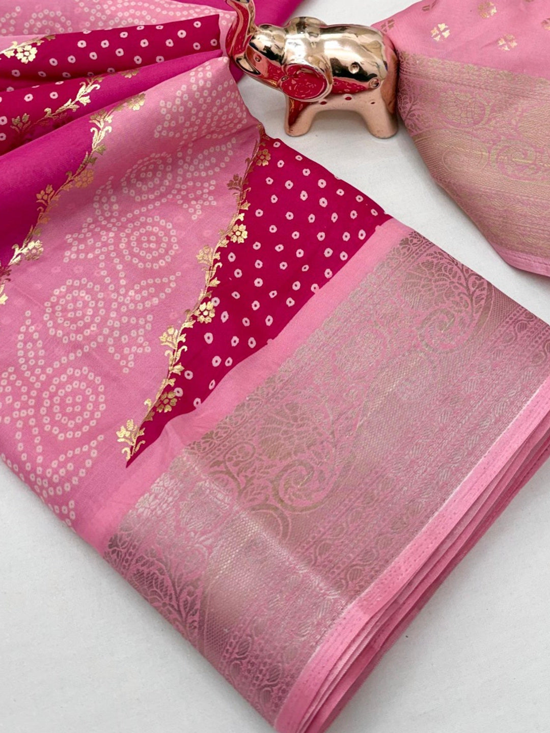 Peachmode Pink Dola Silk Foil Work Saree - Image 2