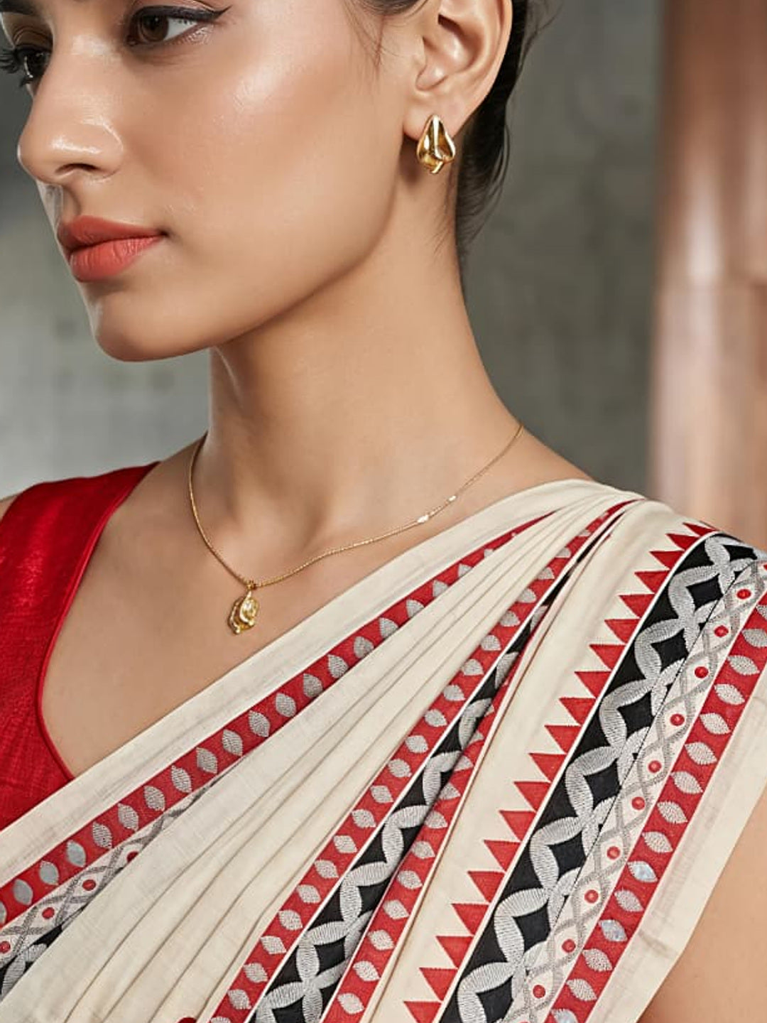 Peachmode Red Assam Silk Saree with Woven Border - Image 2
