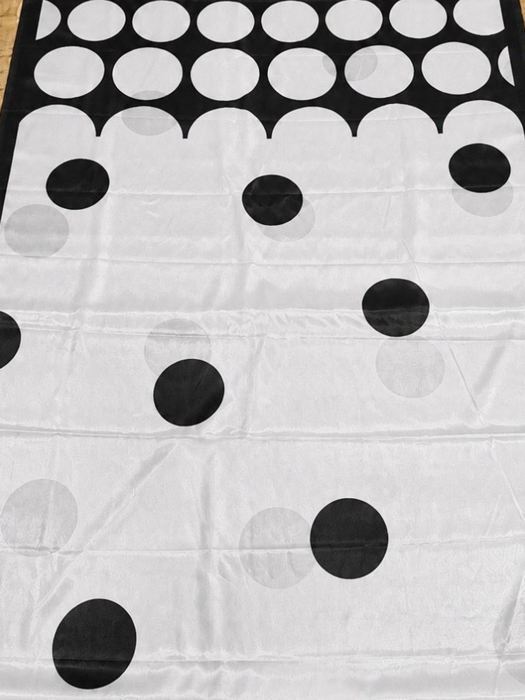 Fashionable Black & White Polka Dot Printed Party Wear Crepe Silk Saree - Image 1