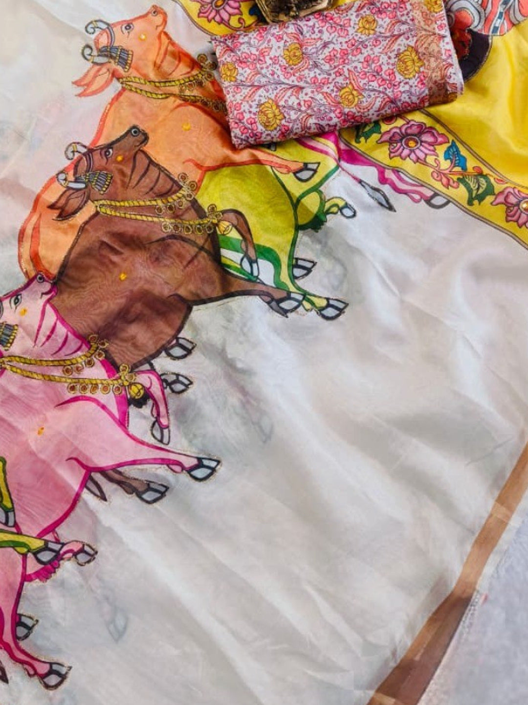 Cream Linen with Vibrant Hand-Painted Folk Art Motifs - Image 1