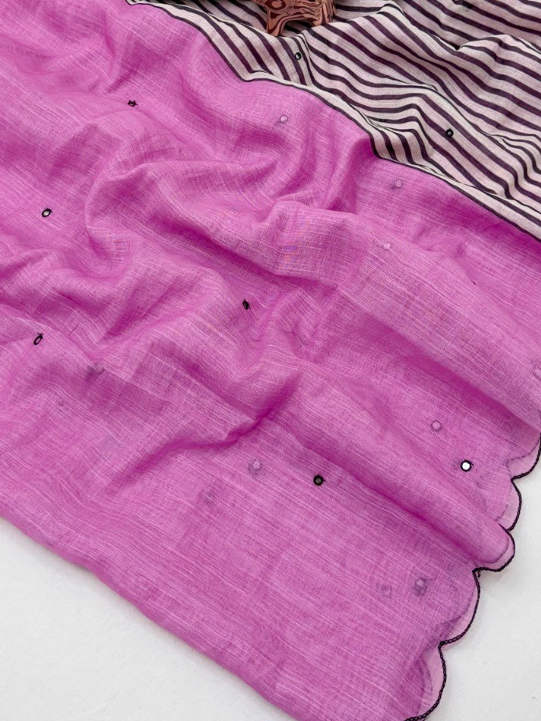 Stylish Pink Linen Saree with Multicolor Printed Motifs Minimal Elegant Look - Image 1