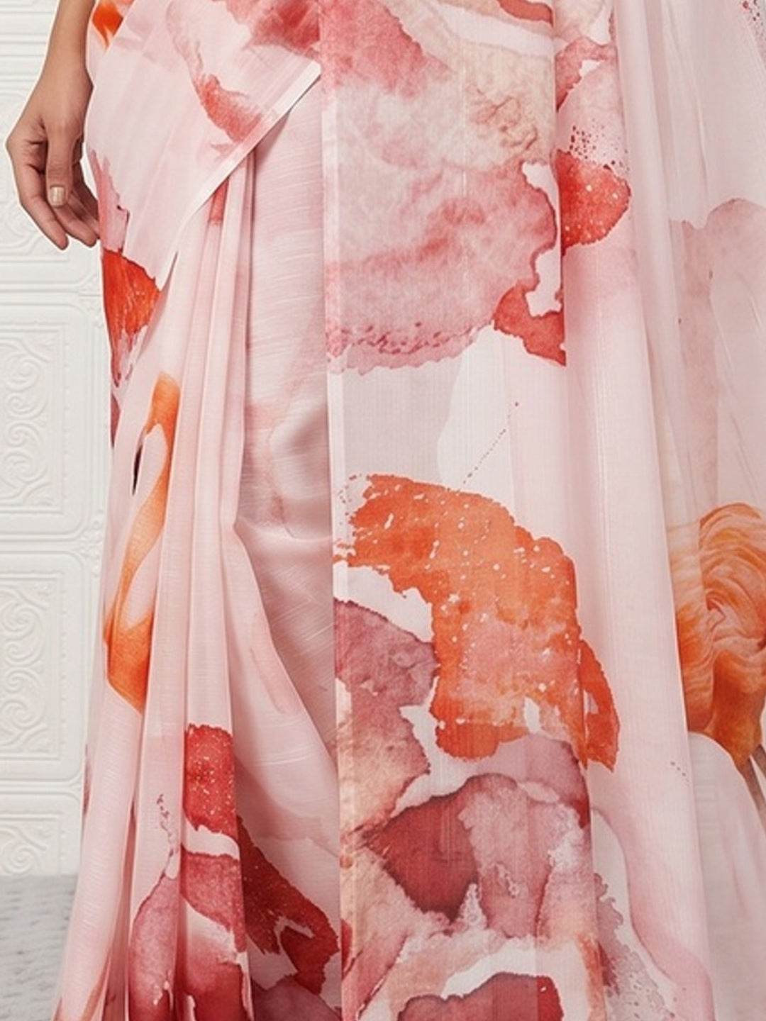 Light Pink Sparkle Star Georgette Saree Adorned With Floral & Bird Digital Prints - Image 3