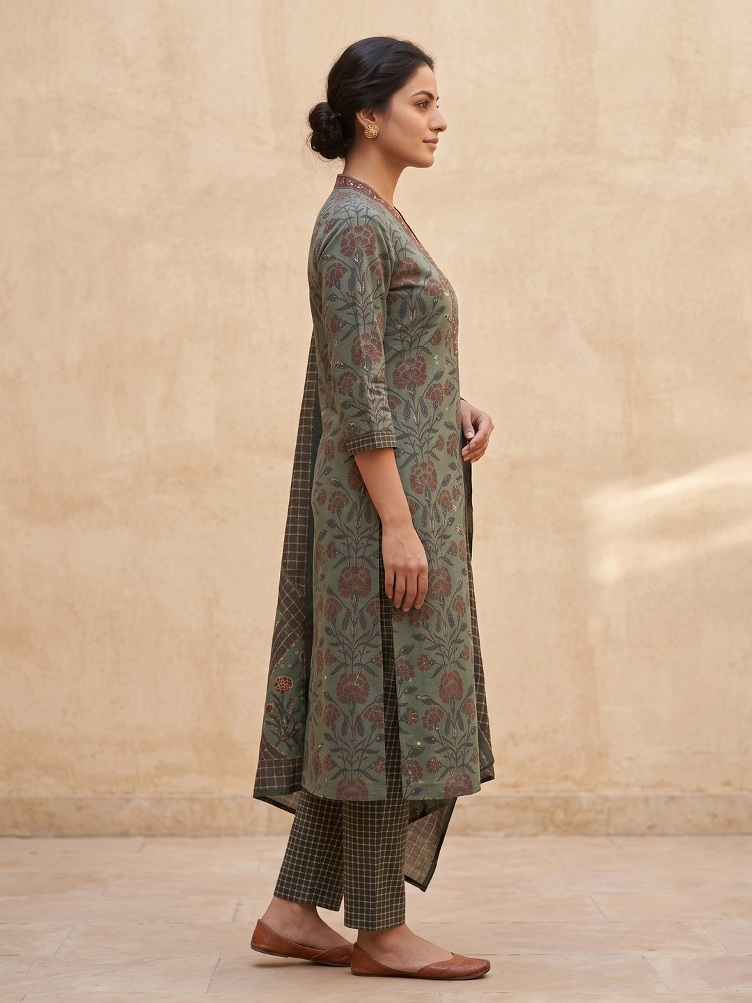 Peachmode Green Pure Cotton Floral Printed Salwar Suit Set - Image 4