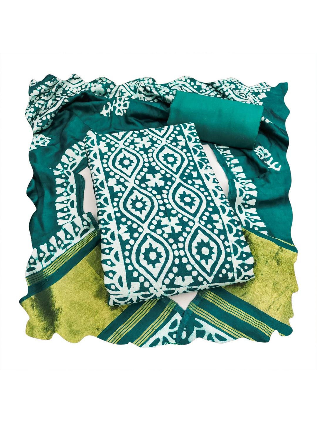 Peachmode Banarasi Cotton Rama Green Unstitched Dress Material - Image 3
