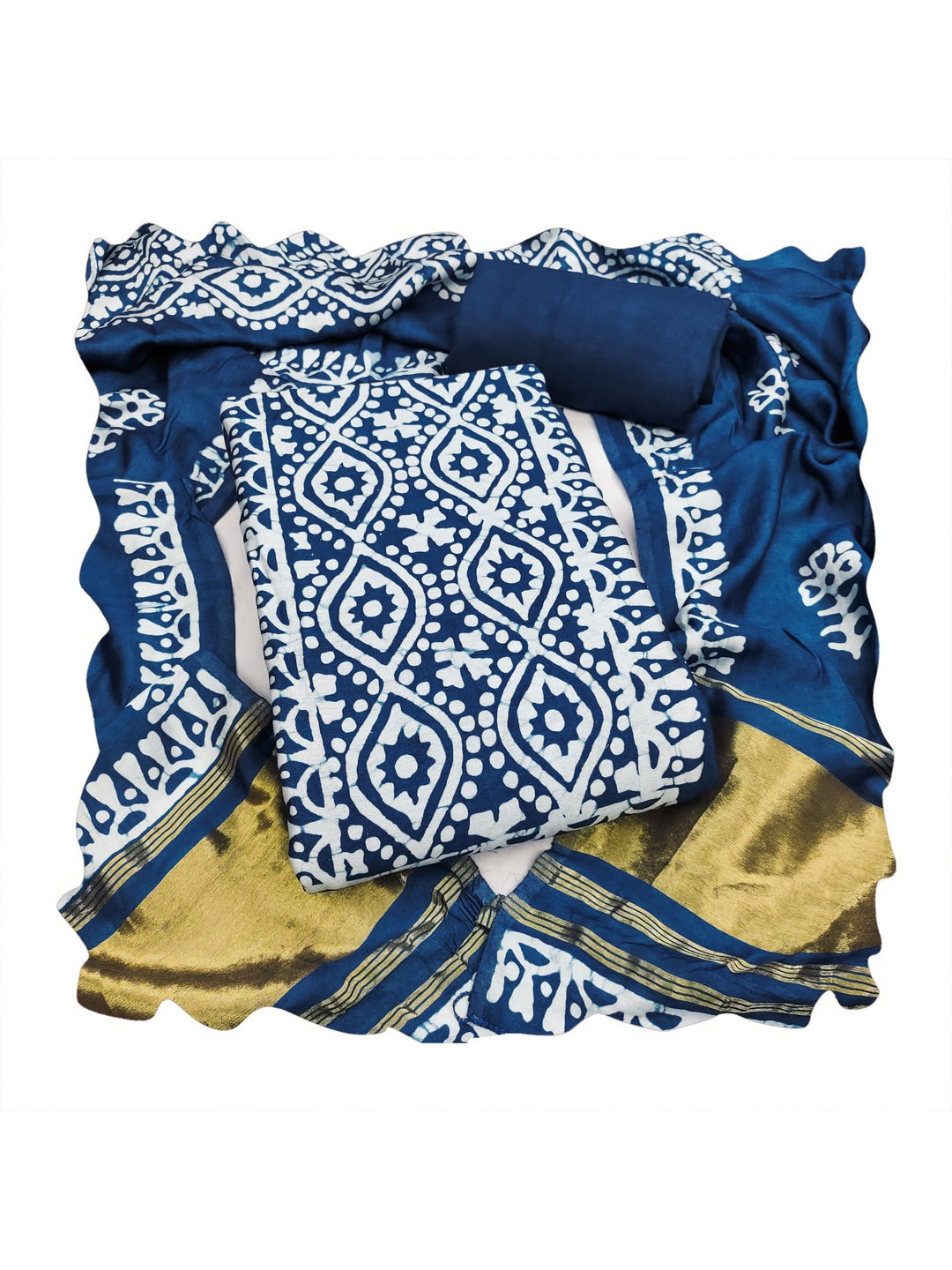 Peachmode Banarasi Cotton Navy Blue Unstitched Dress Material - Image 3