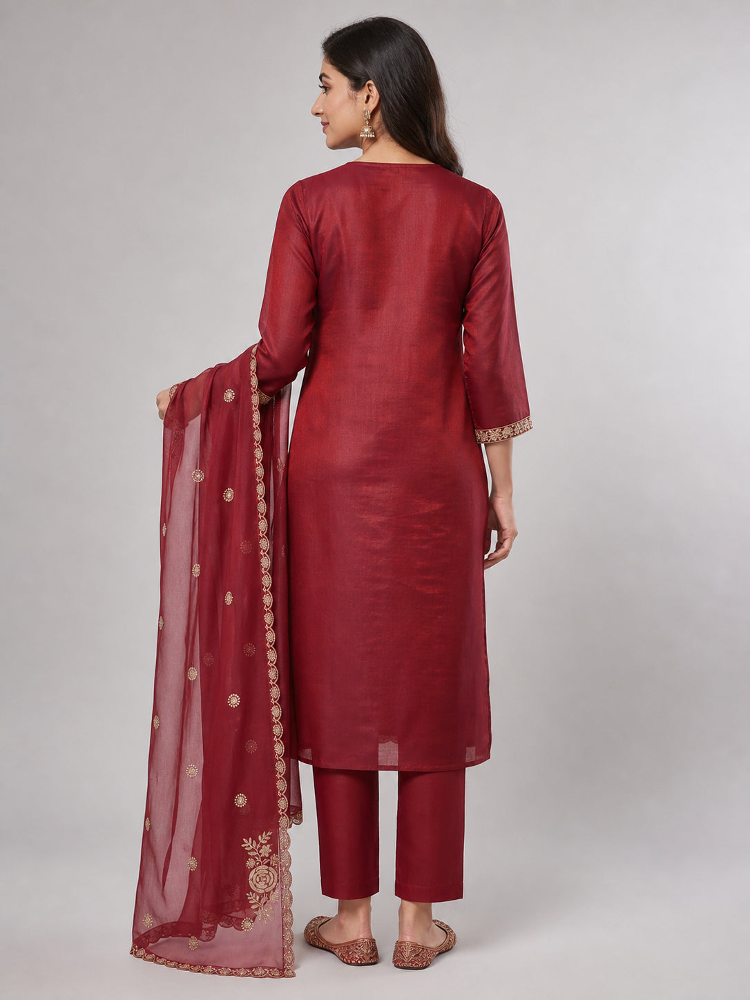 Peachmode Maroon Chanderi Silk Blend Embroidered Salwar Suit - Image 5