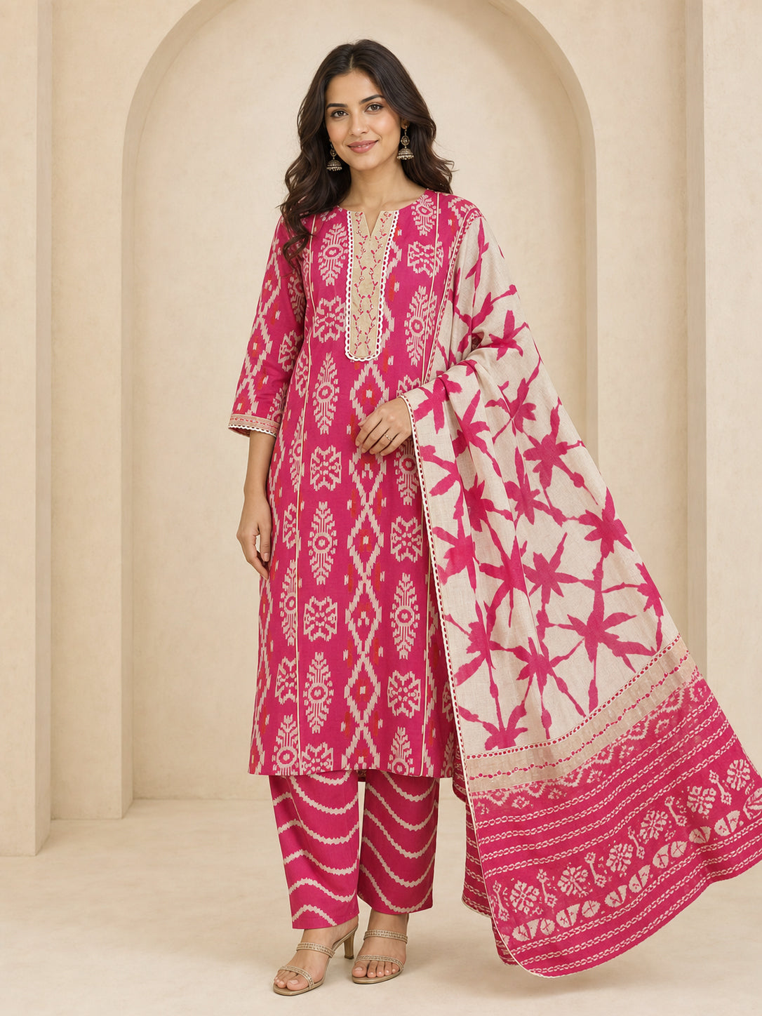 Peachmode Rani Pink Pure Cotton Salwar Suit - Image 1