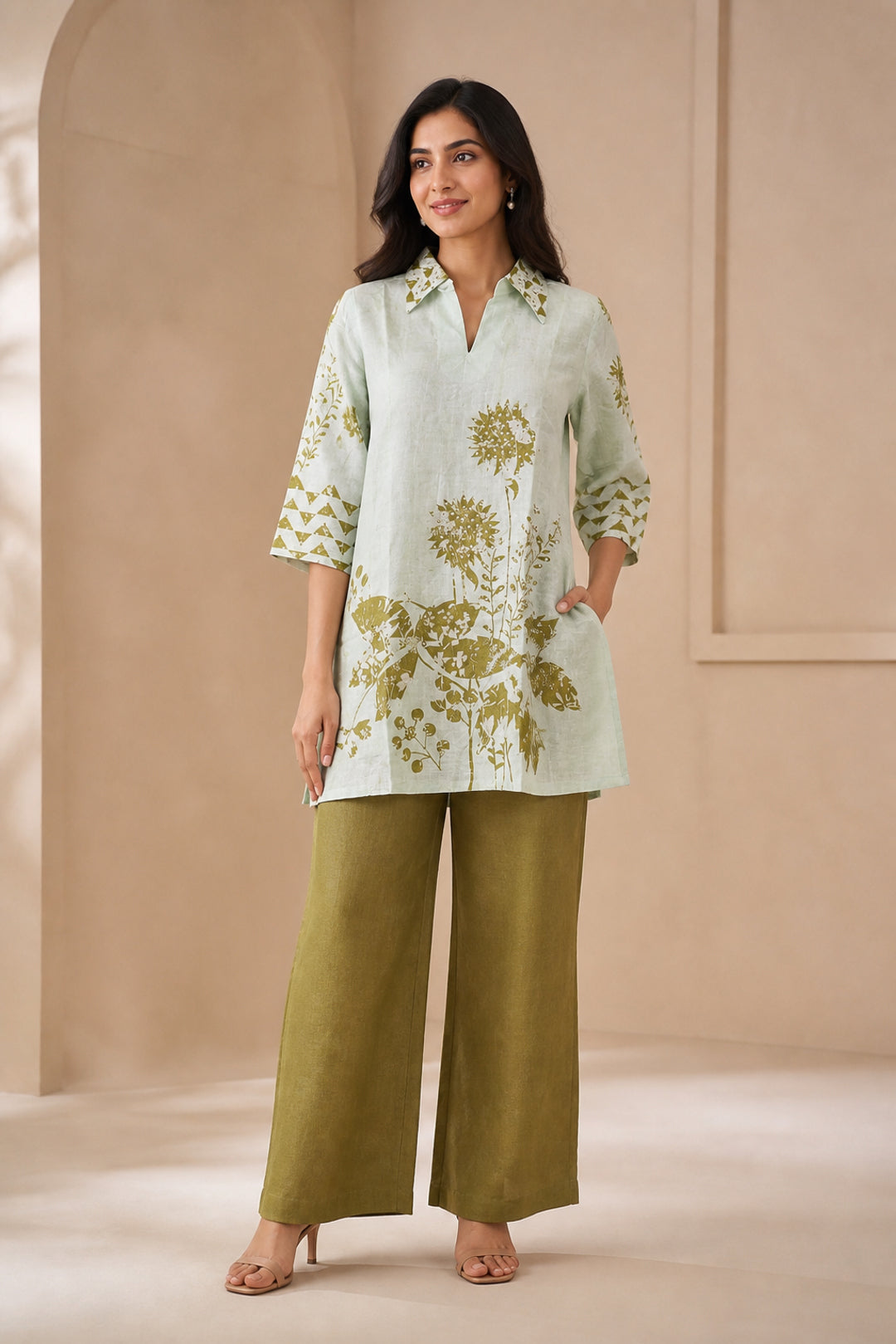 Green Linen Botanical Printed Co-ord Set - Image 6