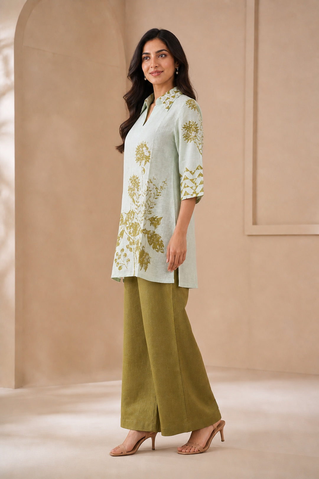 Green Linen Botanical Printed Co-ord Set - Image 8