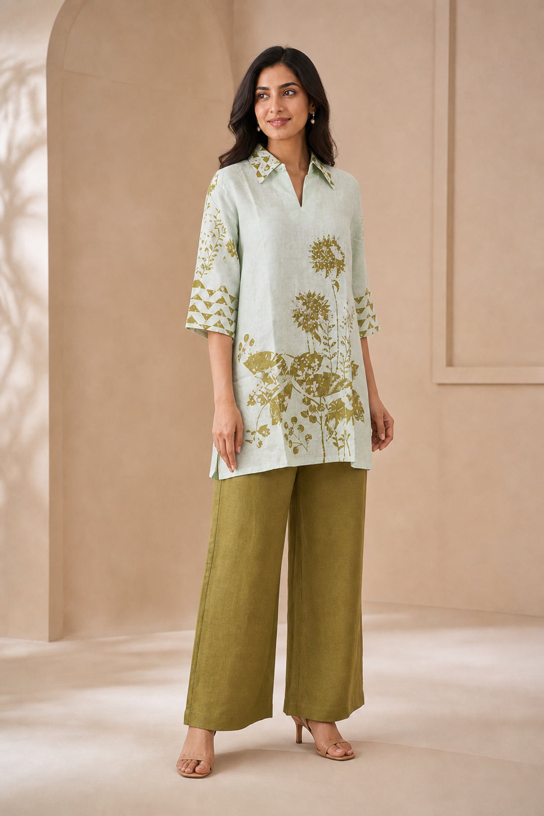 Green Linen Botanical Printed Co-ord Set - Image 10