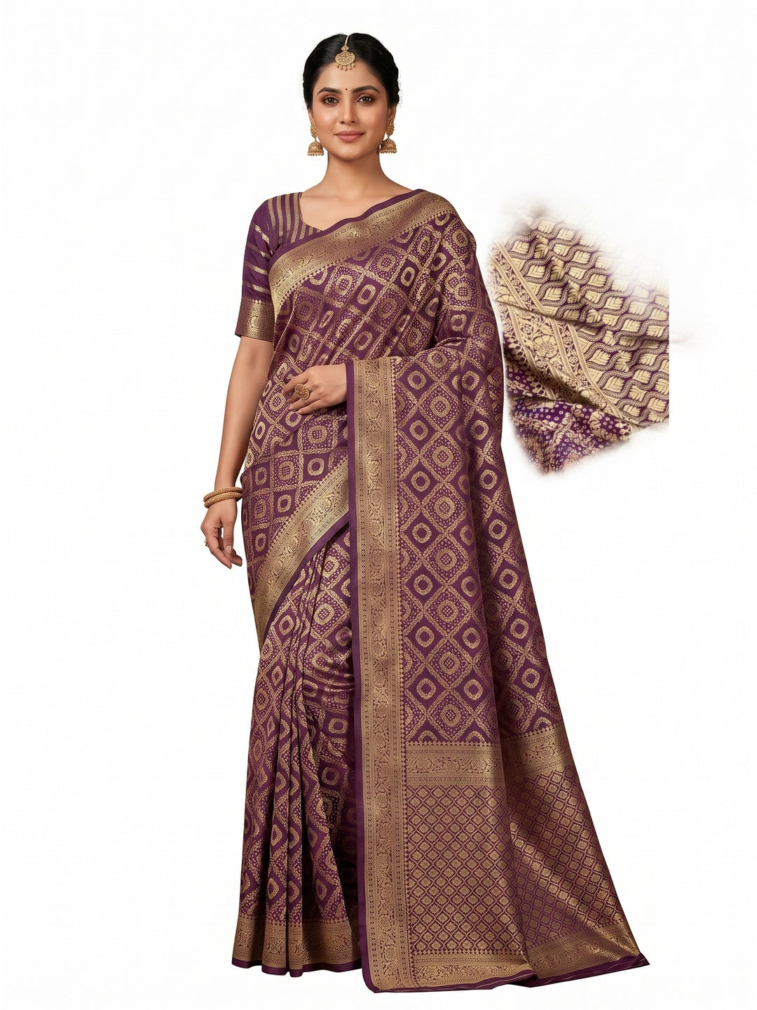 Classic Wine Silk Blend Saree with Zari Work Refined Festive Appeal - Image 3