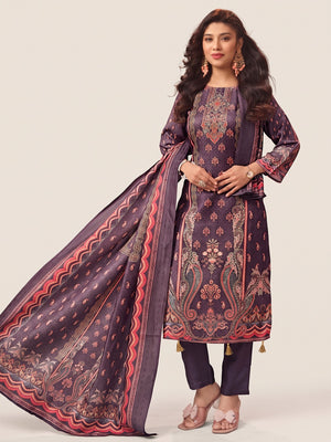 Wine Stylish Floral Printed Pashmina Dress Material for Graceful Winter Outfits - Image 1