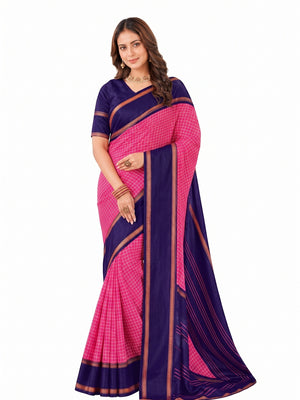 Peachmode Pink Tussar Saree with Checked - Image 2