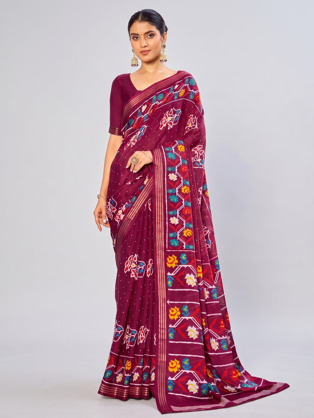 Purple Tussar Silk Saree with Elegant Ikkat Motifs Modern Style - Image 3