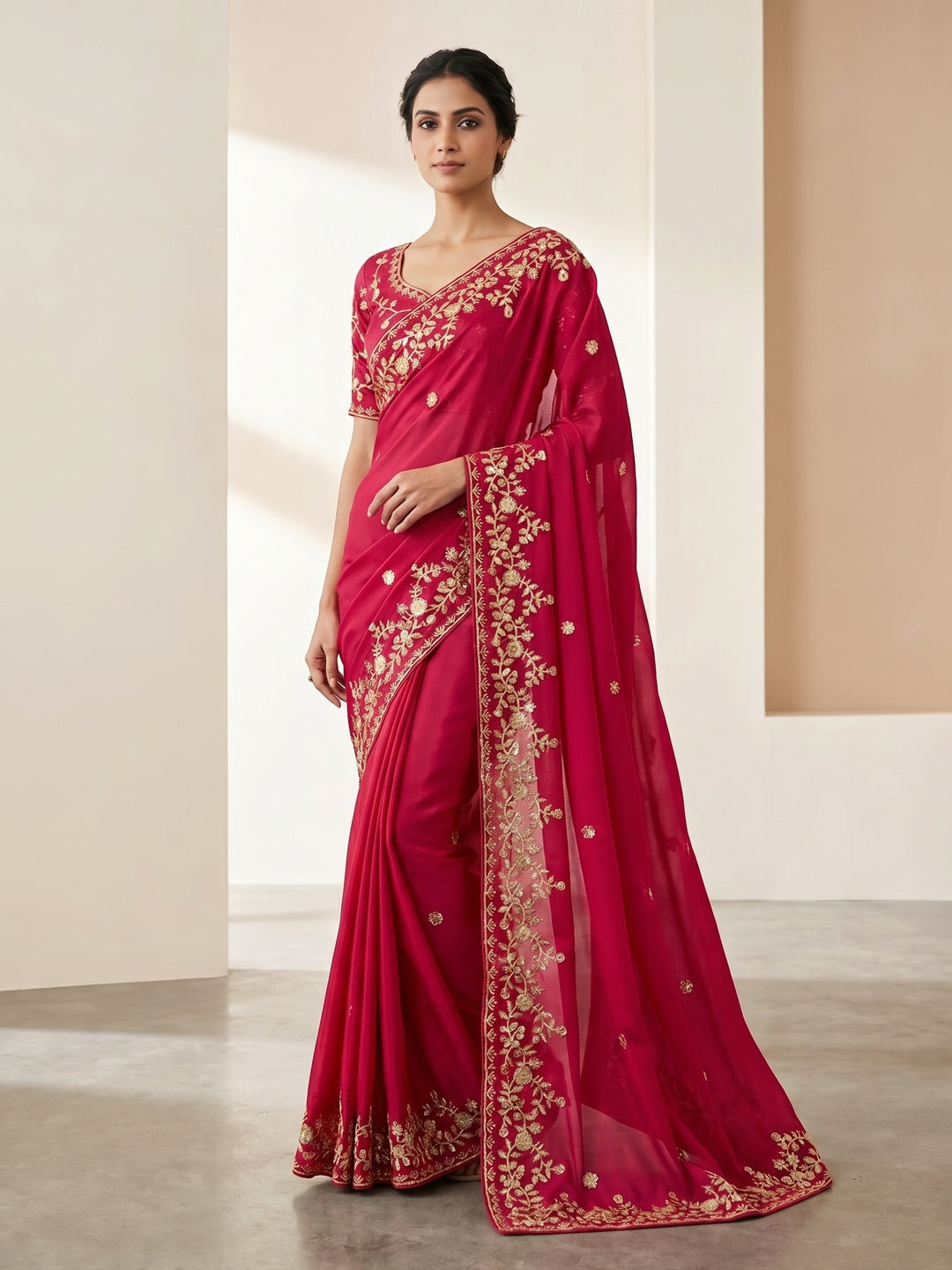 Pink Party Wear Saree in Fandy Satin Fabric with Detailed Thread Embroidery Work - Image 3