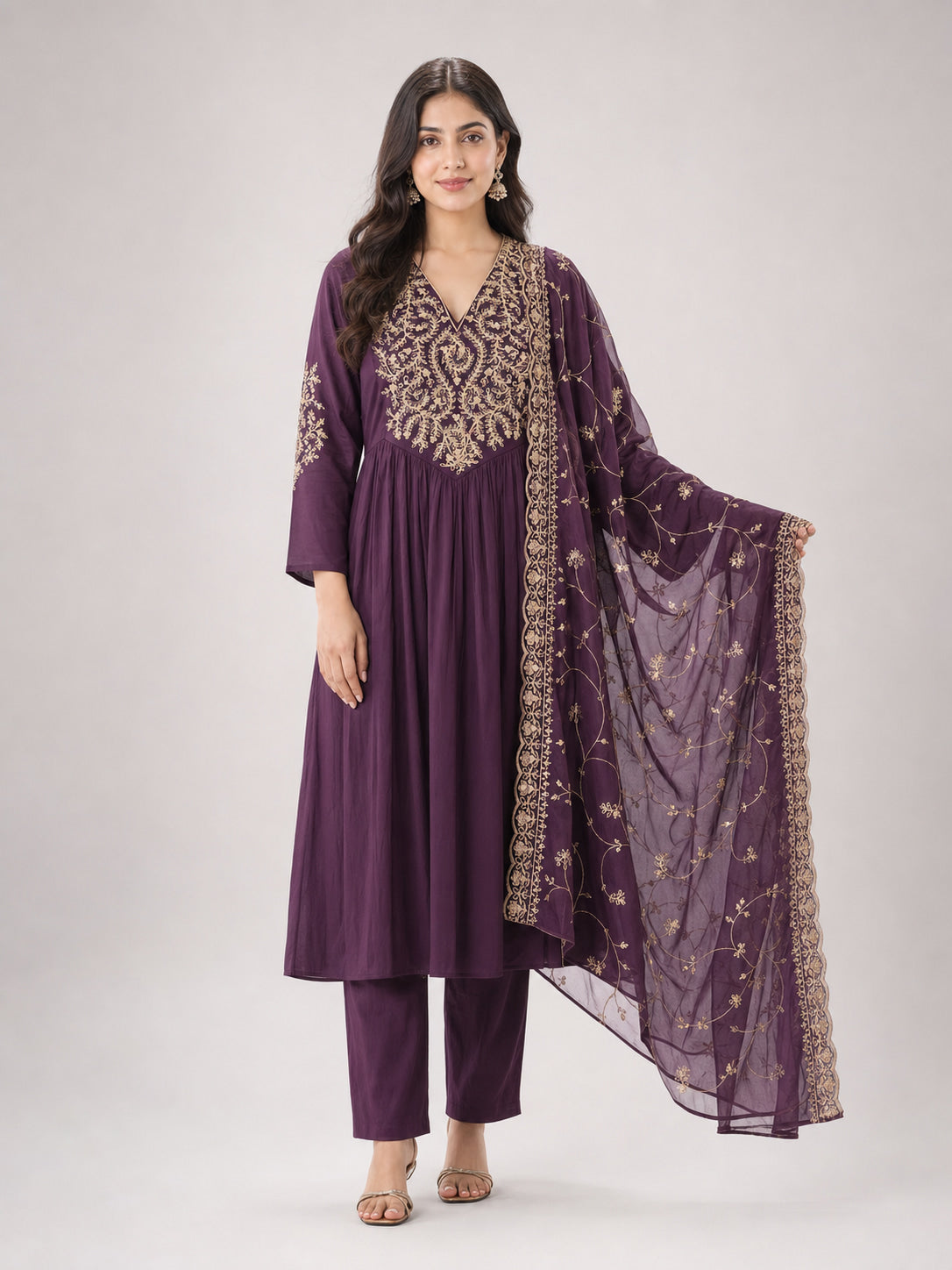 Peachmode Purple Mul Chanderi Salwar Suit - Image 6