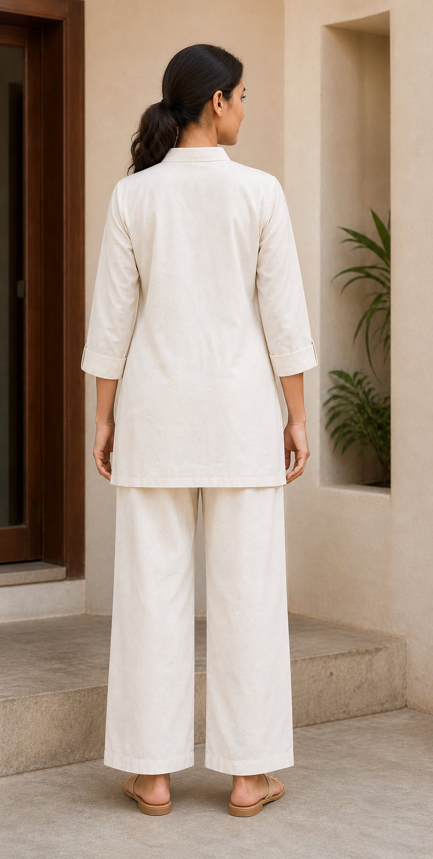 Peachmode Cream Pure Cotton Embroidered Co-ord Set - Image 4