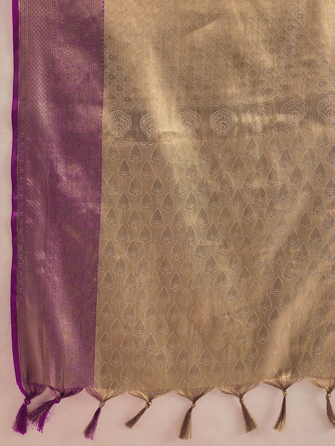 Peachmode Cream Kanchivaram Silk Woven Saree - Image 5
