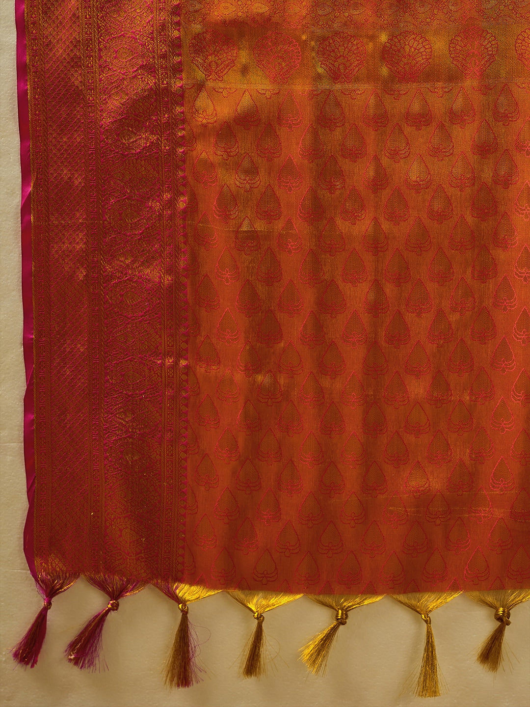 Peachmode Orange Kanchivaram Silk Woven Saree - Image 5