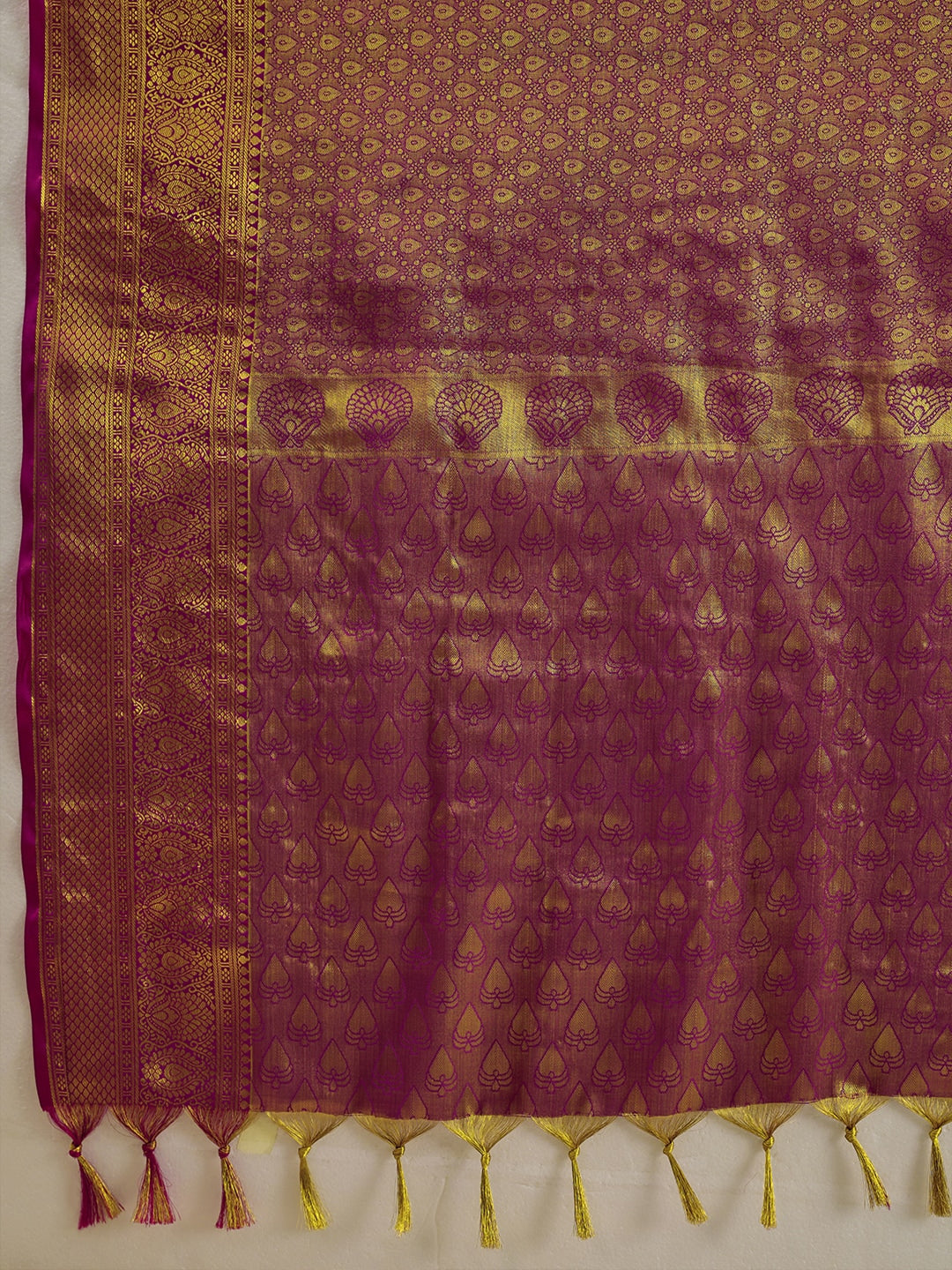 Peachmode Wine Kanchivaram Silk Woven Saree - Image 5
