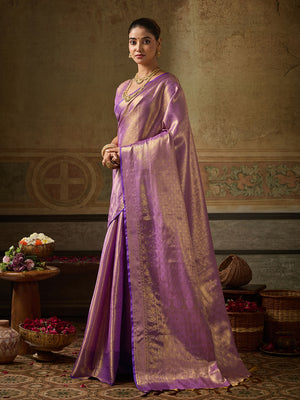 Peachmode Lavender Kanchivaram Silk Woven Saree - Image 2