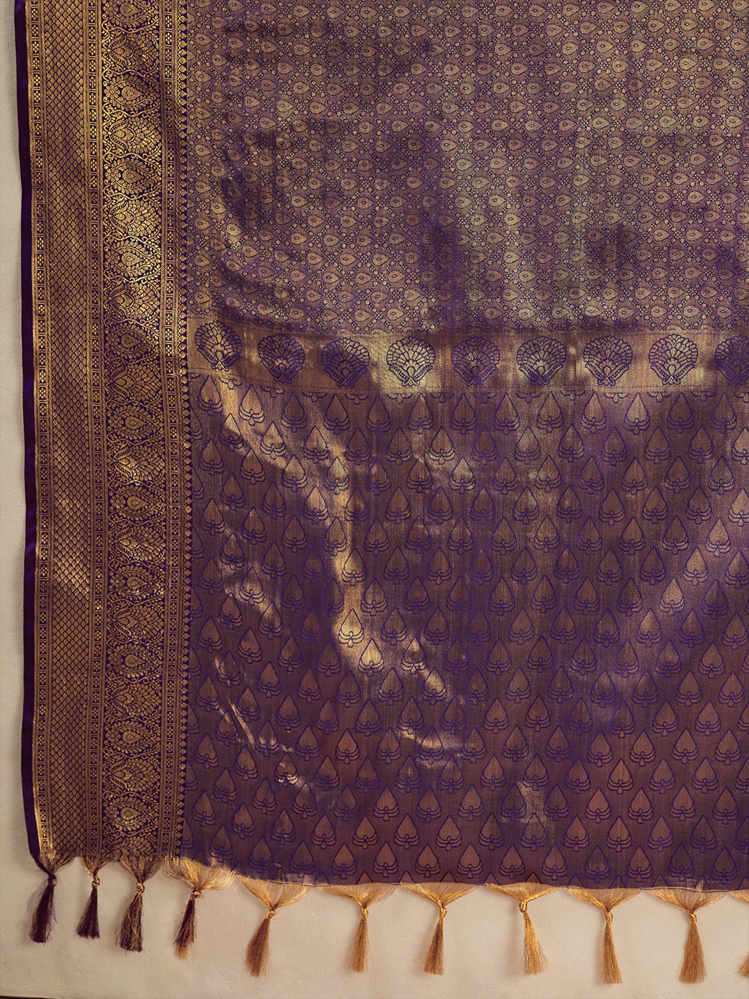 Peachmode Purple Kanchivaram Silk Woven Saree - Image 5