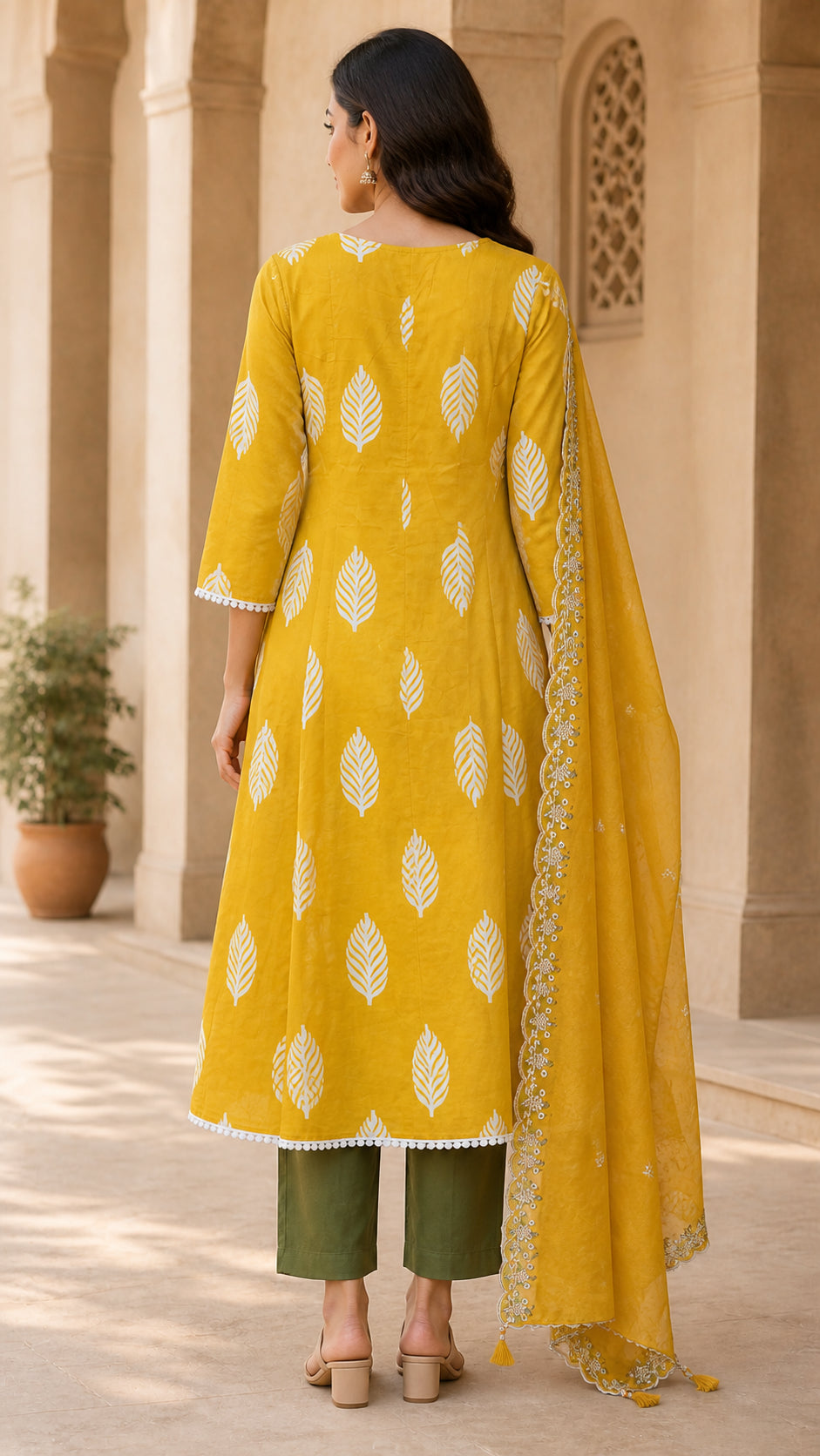 Peachmode Mustard Pure Cotton Embroidered Anarkali Salwar Suit - Image 4