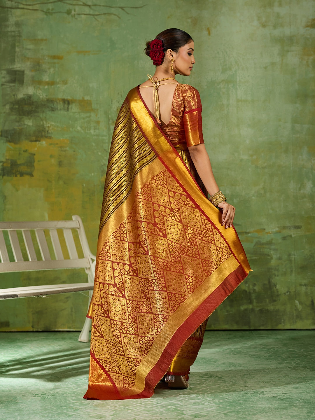 Peachmode Brown Kanchivaram Silk Woven Saree - Image 3