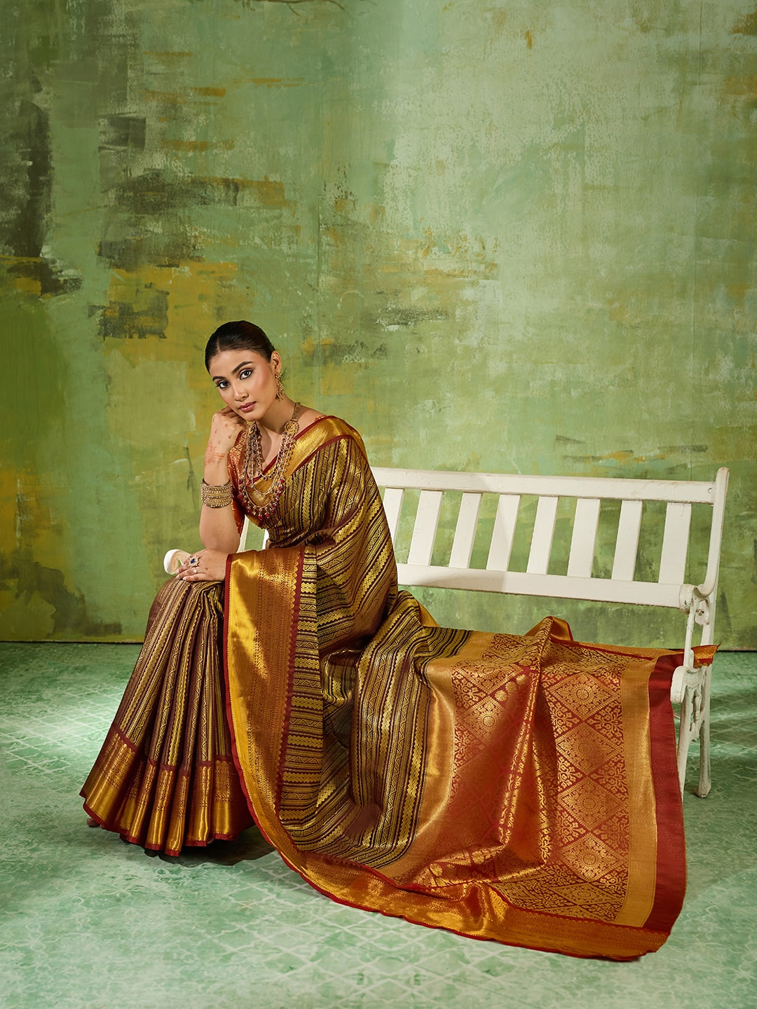 Peachmode Brown Kanchivaram Silk Woven Saree - Image 4
