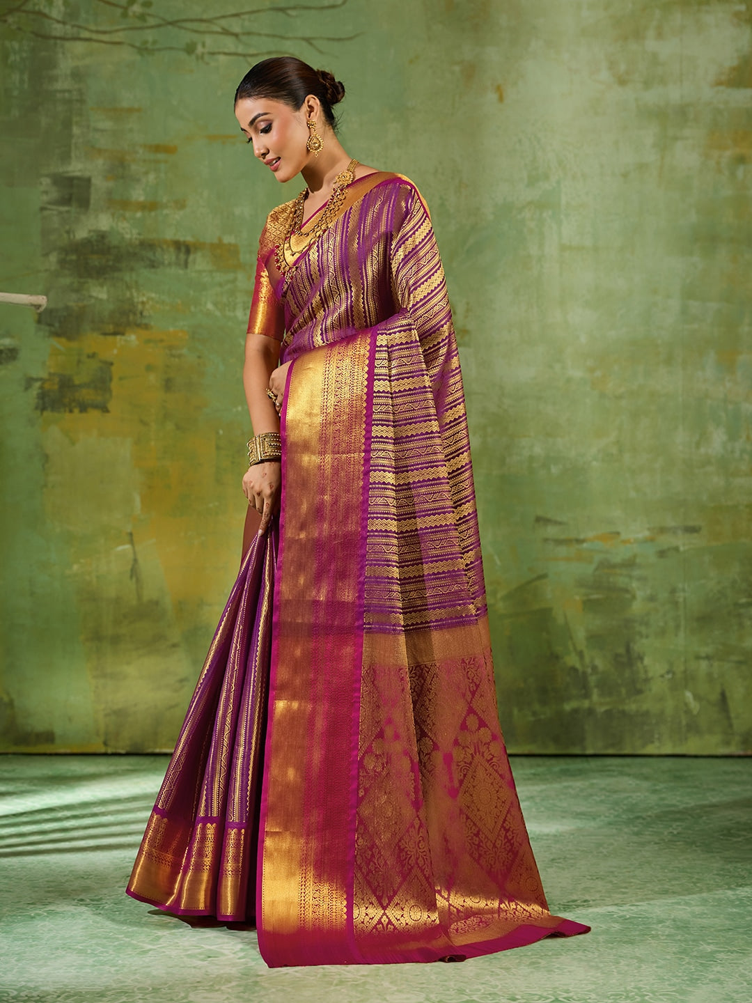 Peachmode Purple Kanchivaram Silk Woven Saree - Image 2