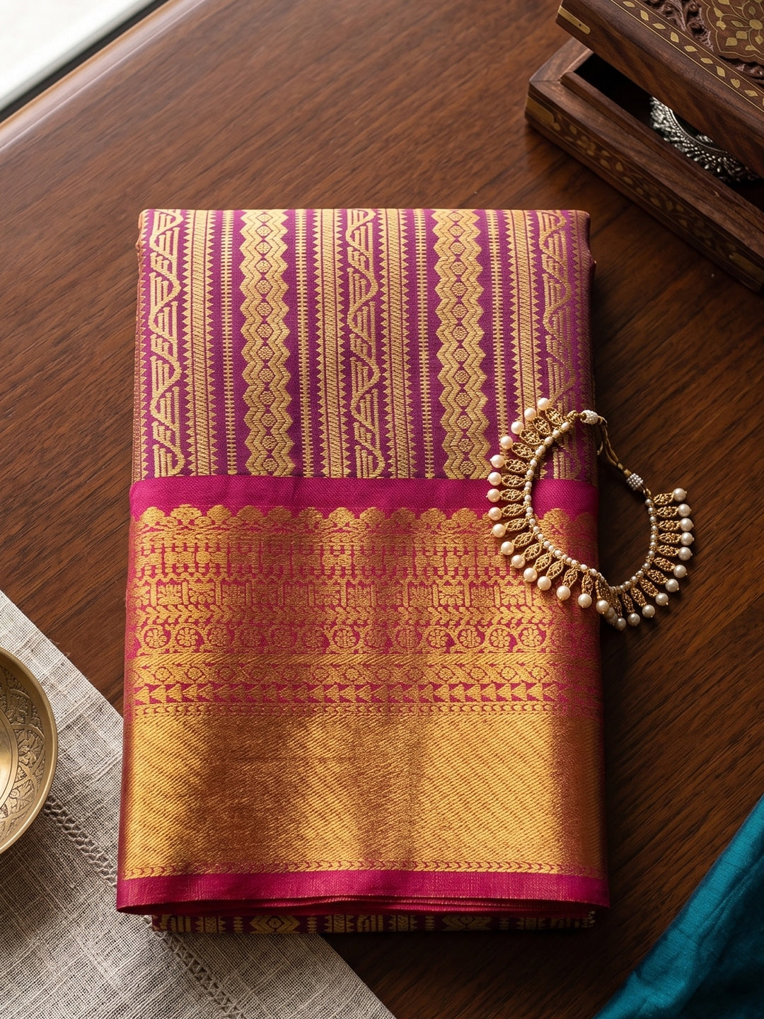 Peachmode Purple Kanchivaram Silk Woven Saree - Image 5