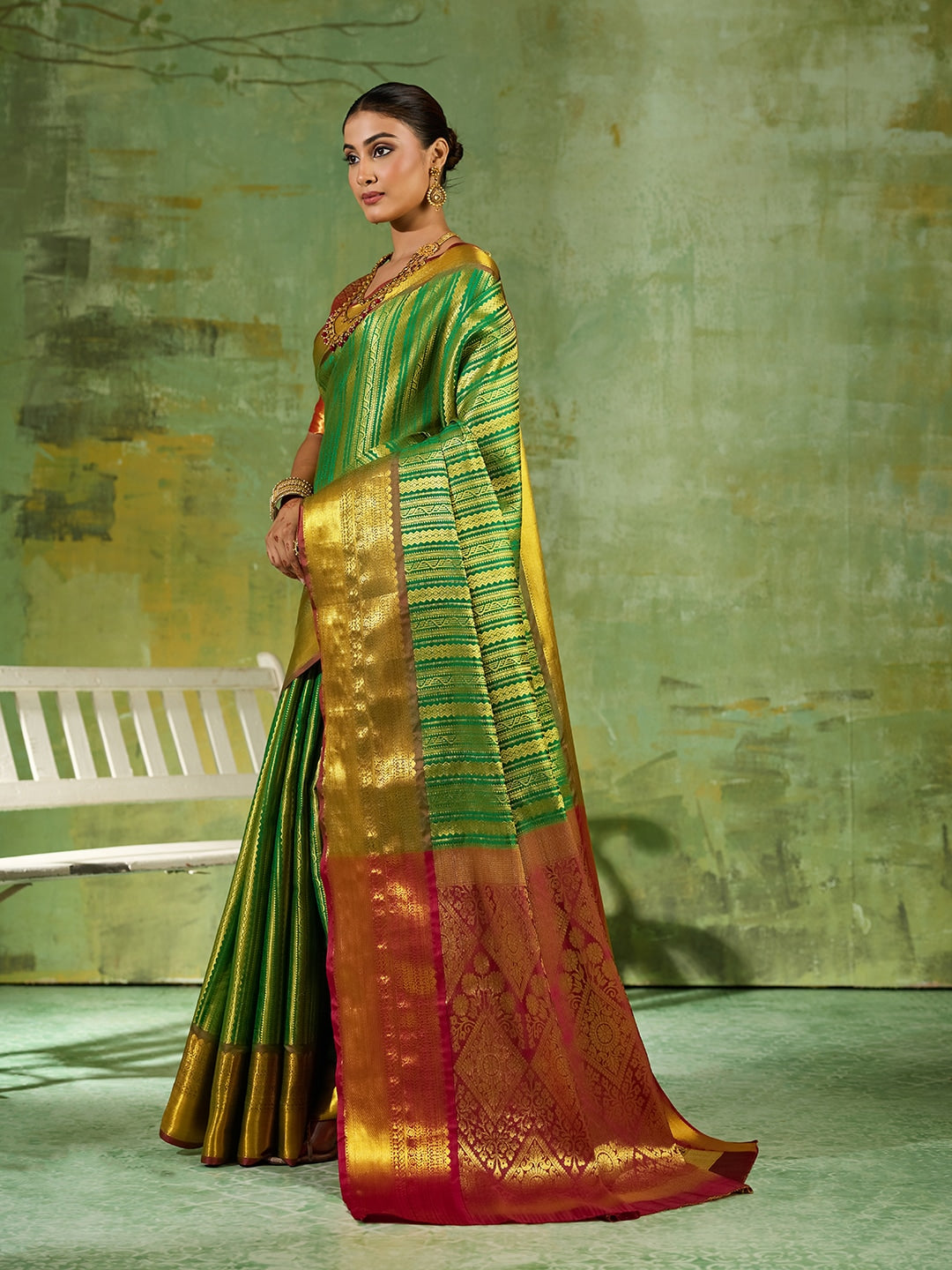 Peachmode Green Kanchivaram Silk Woven Saree - Image 2