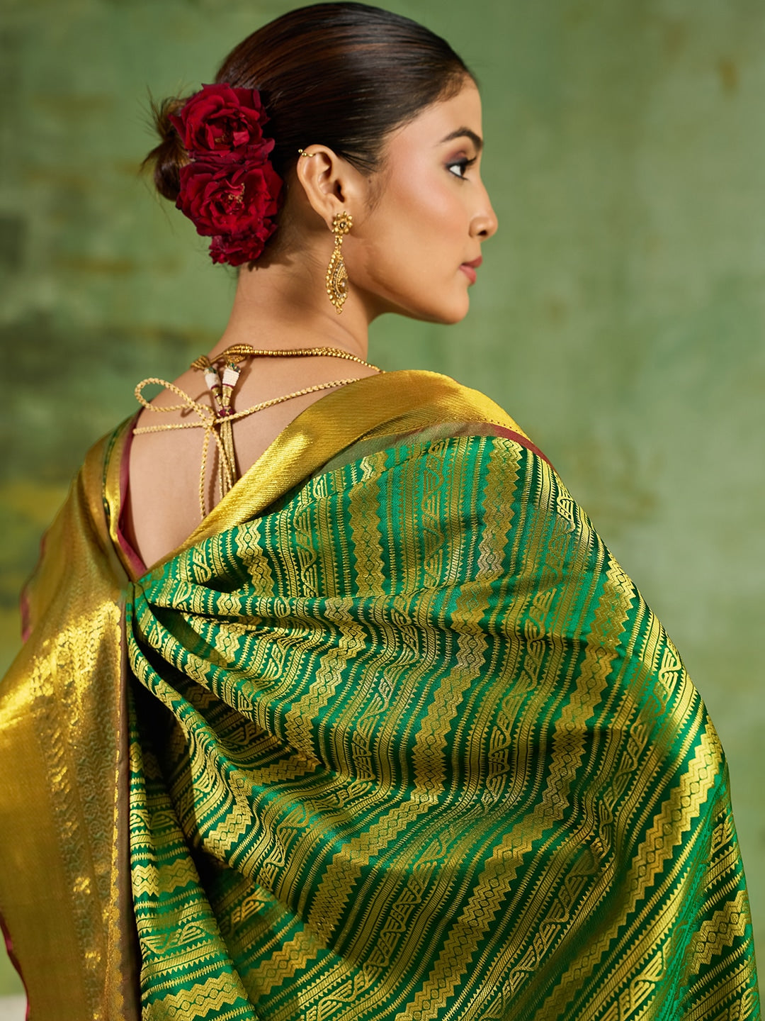 Peachmode Green Kanchivaram Silk Woven Saree - Image 4