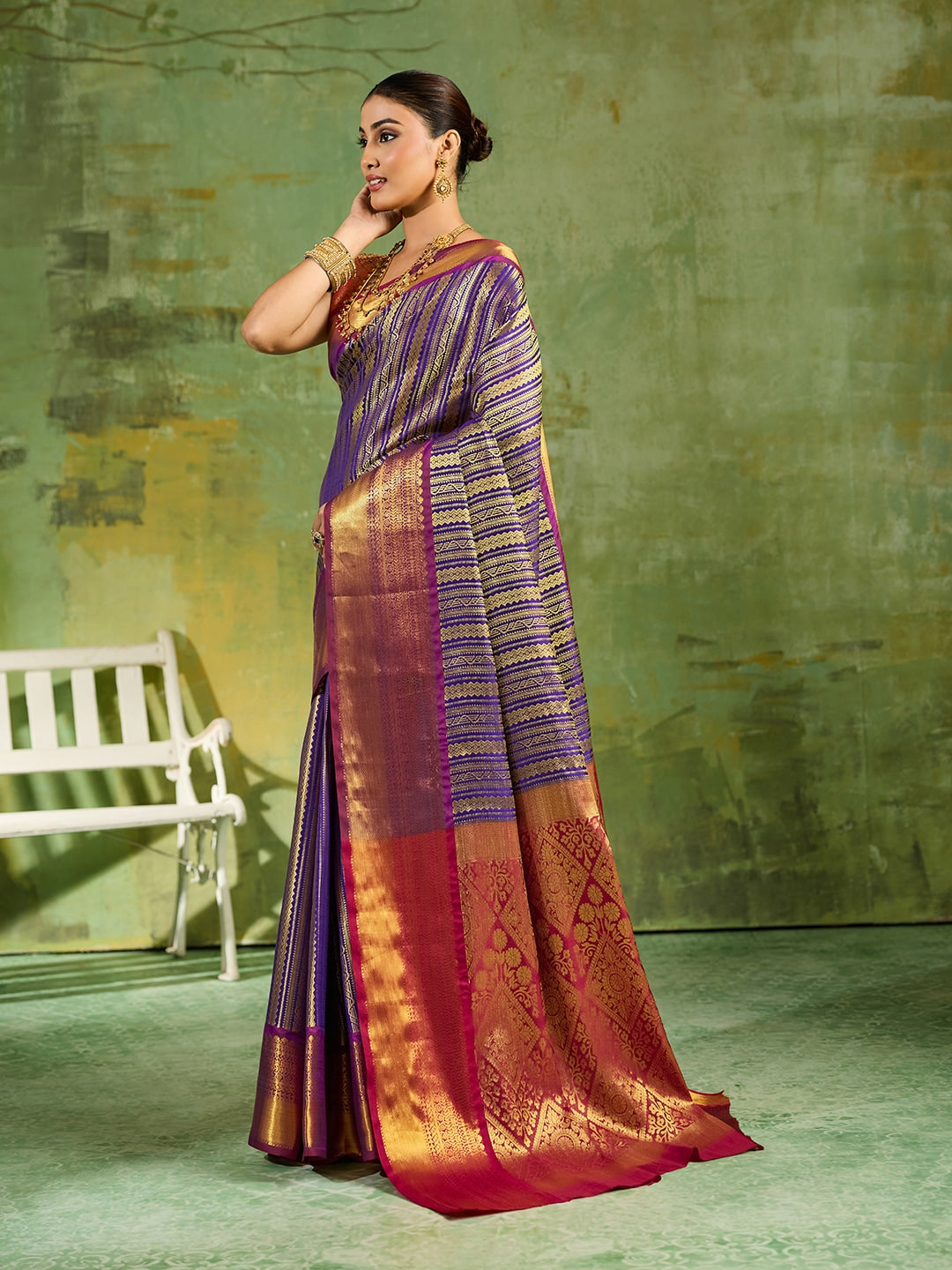 Peachmode Royal Blue Kanchivaram Silk Woven Saree - Image 2