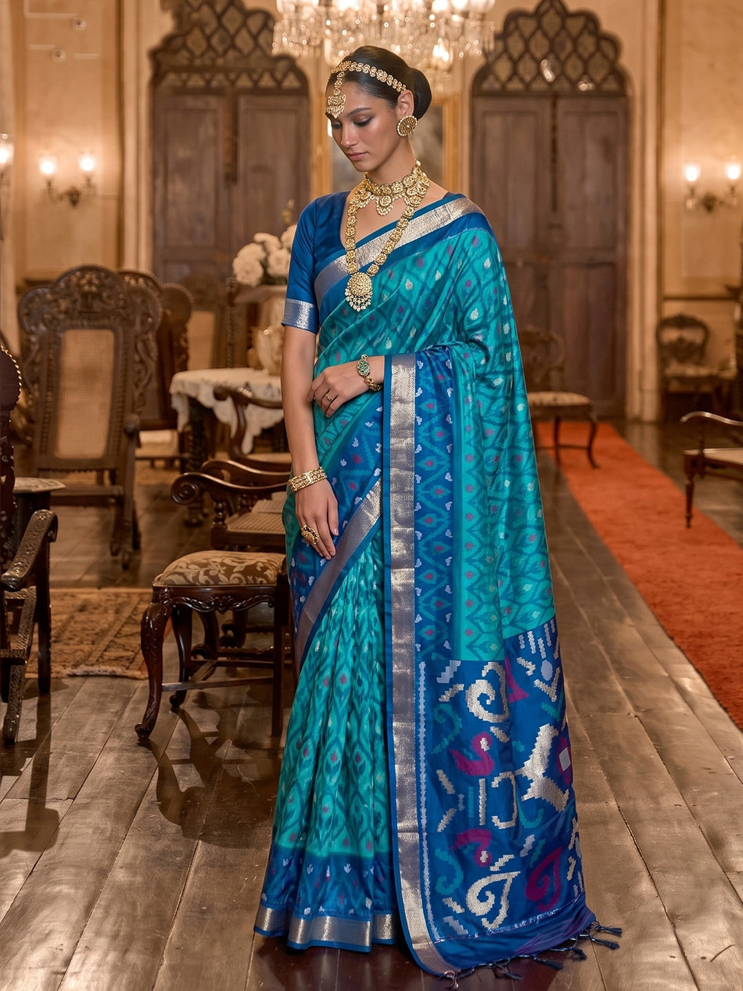 Peachmode Sky Blue Soft Silk Woven Saree - Image 1