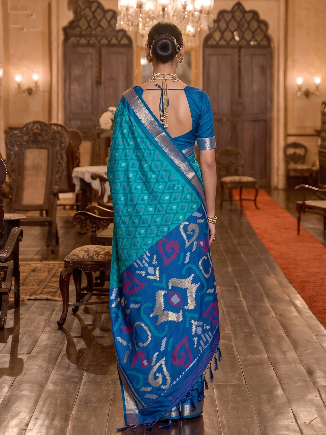 Peachmode Sky Blue Soft Silk Woven Saree - Image 2