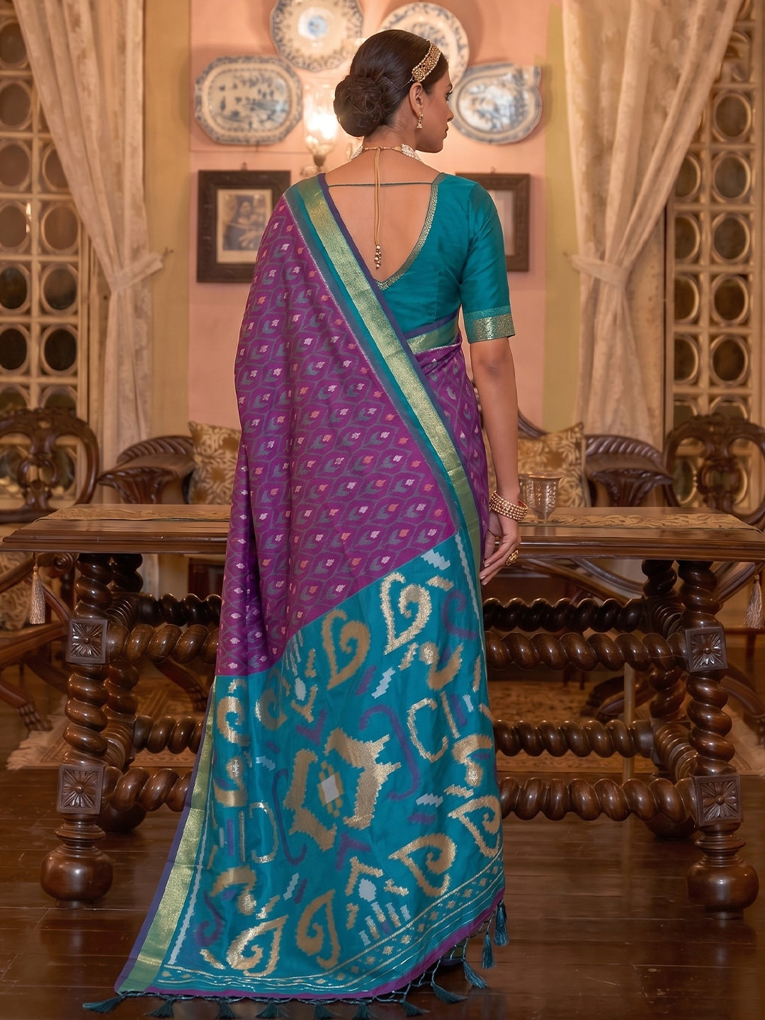 Peachmode Purple Soft Silk Woven Saree - Image 2