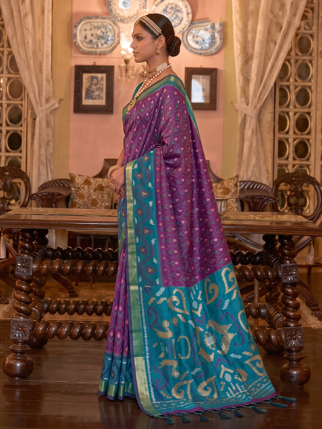 Peachmode Purple Soft Silk Woven Saree - Image 3