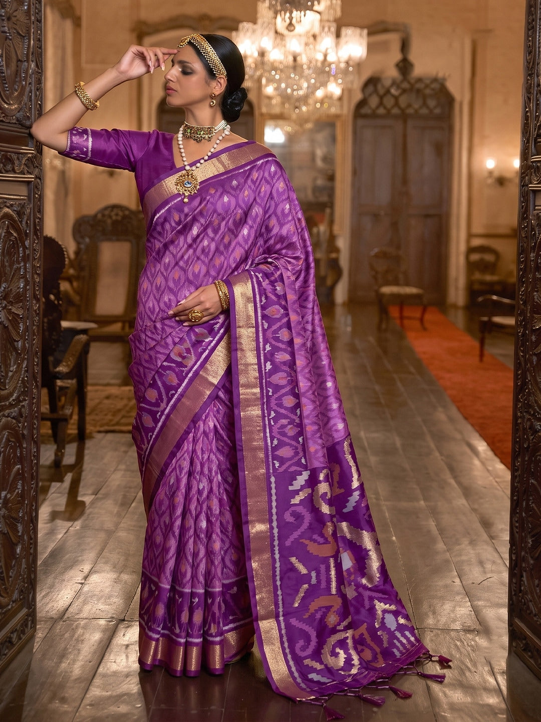 Peachmode Lavender Soft Silk Woven Saree - Image 1
