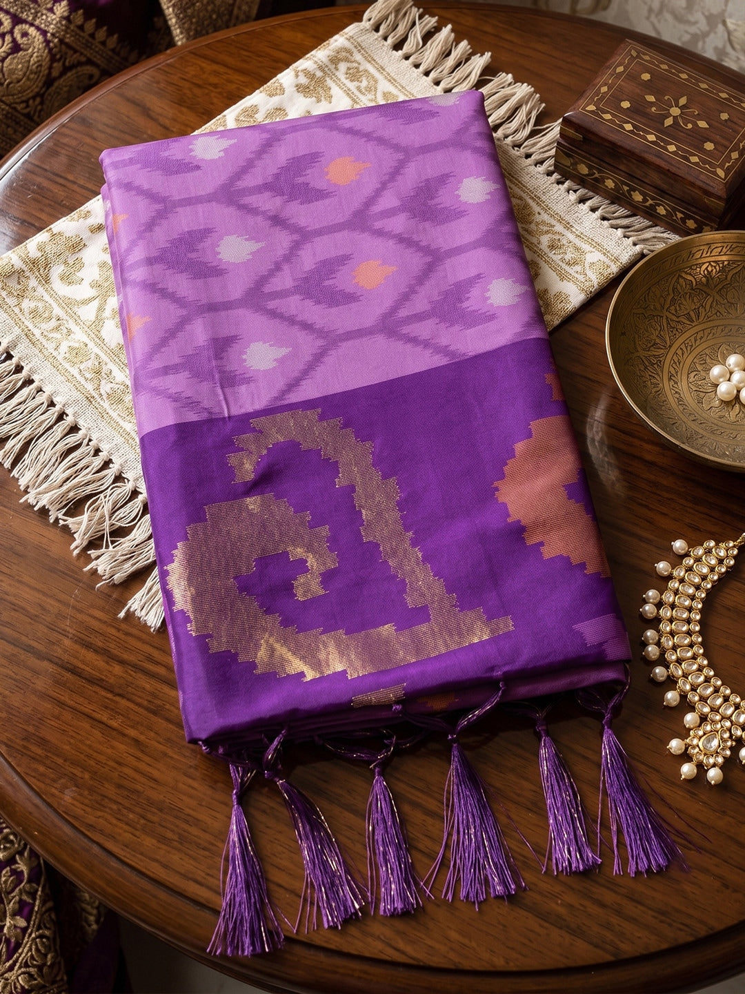 Peachmode Lavender Soft Silk Woven Saree - Image 4