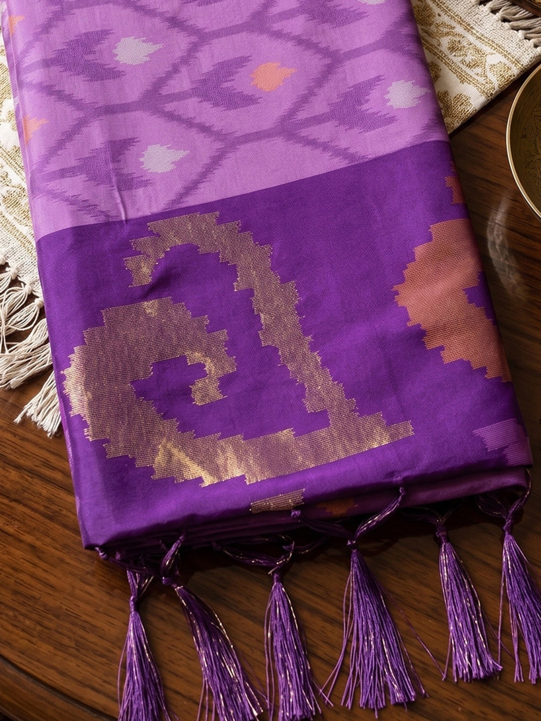 Peachmode Lavender Soft Silk Woven Saree - Image 5